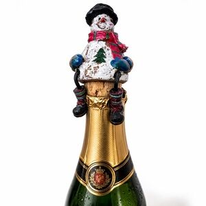 Vtge Snowman Wine Cork Stopper Christmas Bottle Topper Rustic Holiday Bar Decor